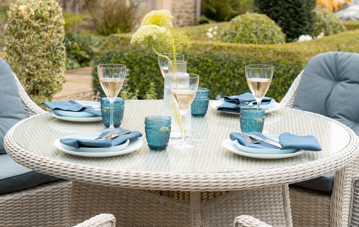 Bramblecrest Monterey Grey 4 Seater Round Dining Set with Parasol 