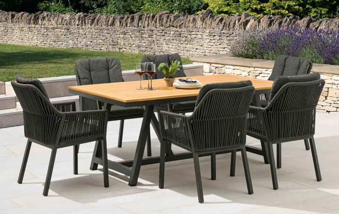 Bramblecrest San Marino Slate Six Seat Rectangular Teak Outdoor Dining Set 
