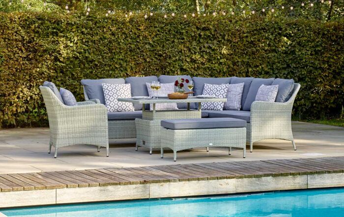 Bramblecrest Tetbury Corner Garden Sofa Set with Adjustable, Tree-Free Top Table - Cloud