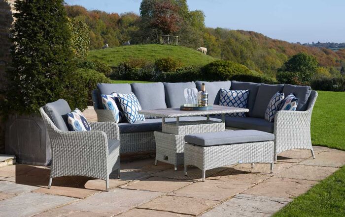 Bramblecrest Tetbury Corner Garden Sofa Set with Adjustable, Tree-Free Top Table - Cloud