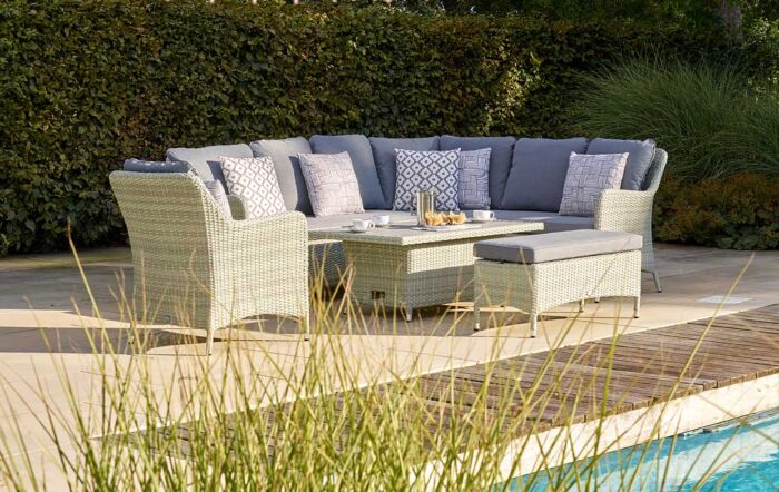 Bramblecrest Tetbury Corner Garden Sofa Set with Adjustable, Tree-Free Top Table - Cloud