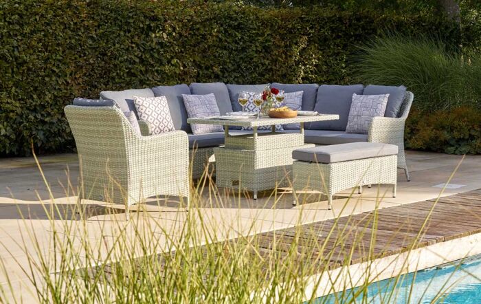 Bramblecrest Tetbury Corner Garden Sofa Set with Adjustable, Tree-Free Top Table - Cloud