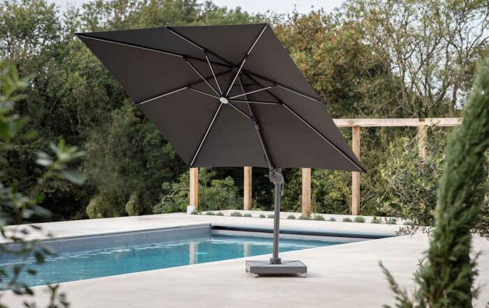 Bramblecrest Truro Grey 3M Square LED Parasol inc Granite Base -  FREE cover