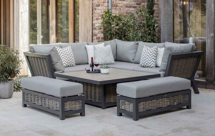 Bramblecrest Tuscan Wicker Garden Corner Sofa Set with Adjustable Table - Grey