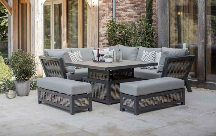 Bramblecrest Tuscan Wicker Garden Corner Sofa Set with Adjustable Table - Grey
