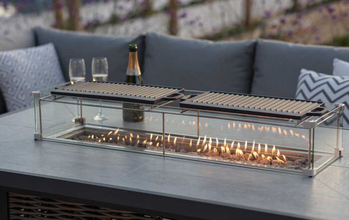 Bramblecrest Tuscan Large L-Shape Sofa with Rectangle Firepit Table, Bench & Chair - Grey