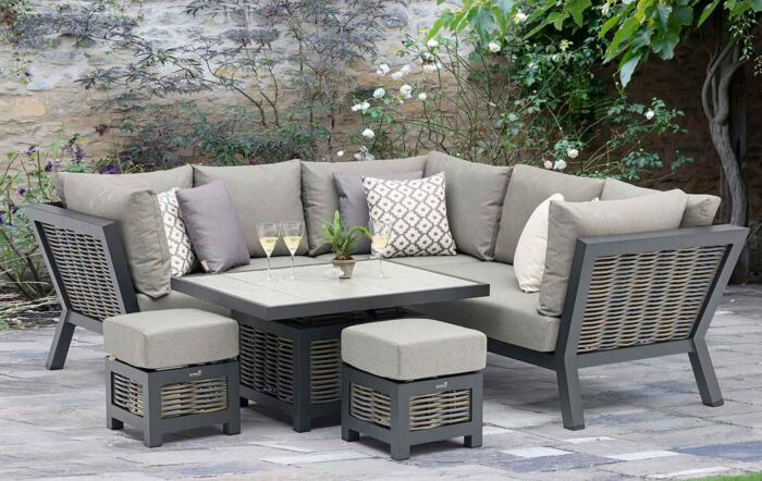 Bramblecrest Tuscan Wicker Corner Outdoor Sofa Set with Mini Adjustable Table - Grey