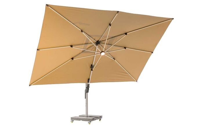 Bramblecrest Worcester Sand 4m x 3m Rectangle Cantilever LED Parasol with Cover 