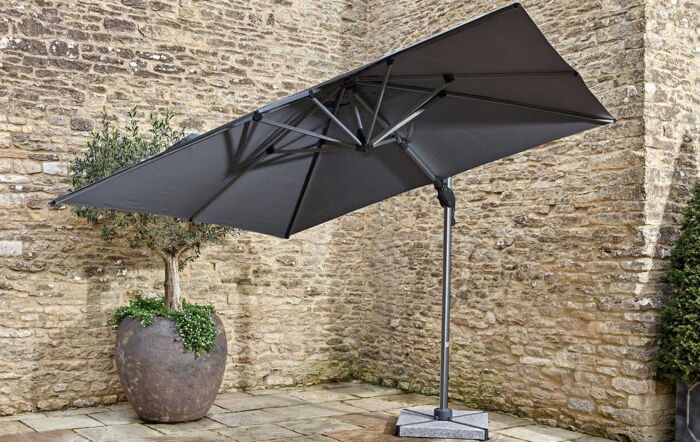 Bramblecrest Chichester Grey 3M Square Crank Handle Parasol with Granite Base and FREE Cover 
