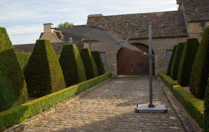 Bramblecrest Chichester Grey 3M Round Crank Handle Parasol with Granite Base and FREE Cover 