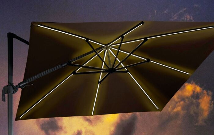 Pacific Lifestyle Glow Taupe LED Lighting Side Arm Parasol with Granite Base 