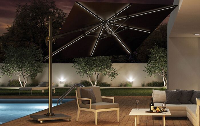 Platinum LED Glow Side Arm Parasol with Polished Granite Base
