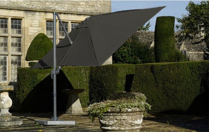 Bramblecrest Lichfield Grey 2.7m Square Side Post Parasol with Granite Base & FREE Protective Cover 