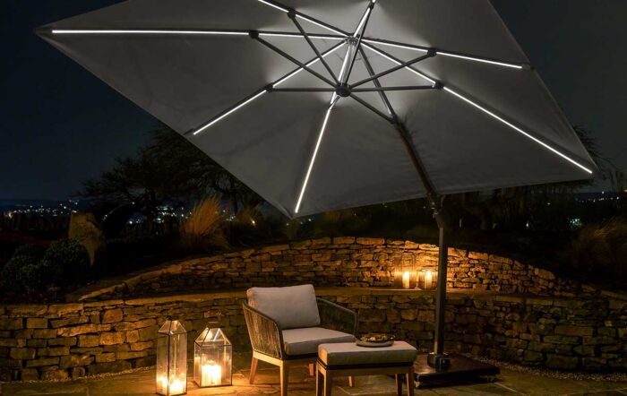 Platinum Luna Grey LED Glow Lighting Side Arm Parasol with Polished Granite Base