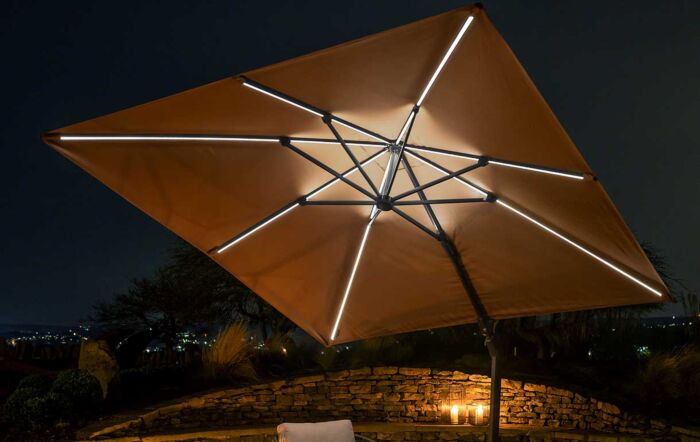 Pacific Lifestyle Glow Taupe LED Lighting Side Arm Parasol with Granite Base 