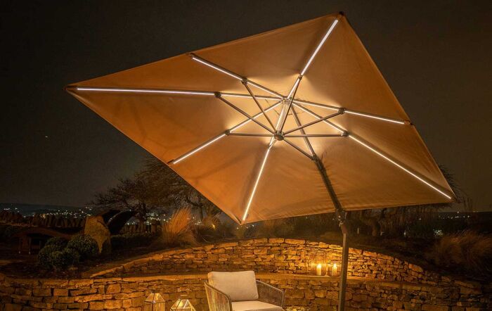 Pacific Lifestyle Glow Taupe LED Lighting Side Arm Parasol with Granite Base 