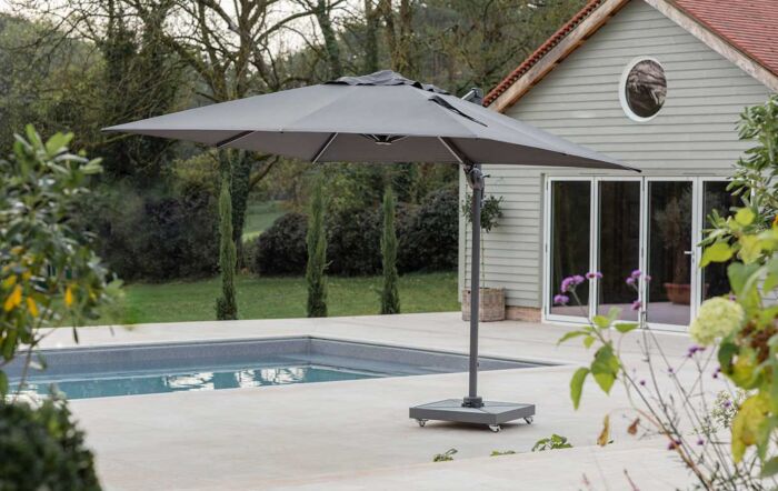 Bramblecrest Lichfield Grey 2.7m Square Side Post Parasol with Granite Base & FREE Protective Cover 