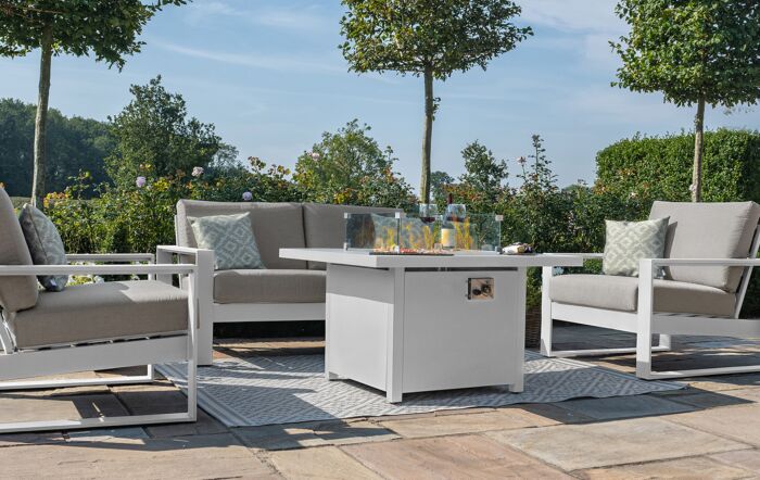 Maze Amalfi 2 Seat Garden Sofa Set with Fire Pit Table - White