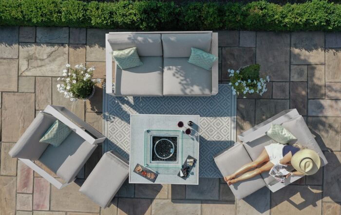 Maze Amalfi 2 Seat Garden Sofa Set with Fire Pit Table - White