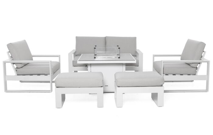 Maze Amalfi 2 Seat Garden Sofa Set with Fire Pit Table - White