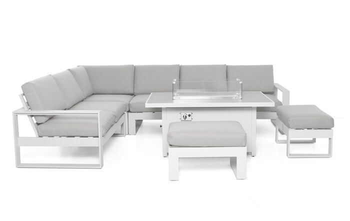 Maze Amalfi Large Outdoor Corner with Fire Pit Table - White