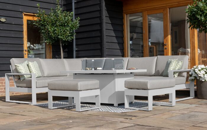 Maze Amalfi Large Outdoor Corner with Fire Pit Table - White