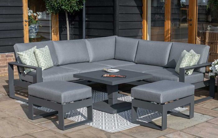 Maze Amalfi Corner Garden Dining Set with Adjustable Table - Grey