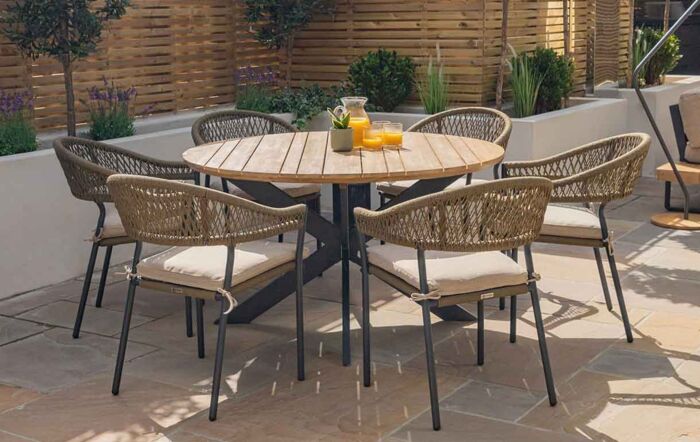 Maze Bali 6 Seat Round Garden Dining Set - Rope Weave