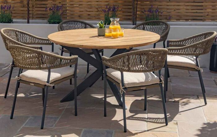 Maze Bali 6 Seat Round Garden Dining Set - Rope Weave