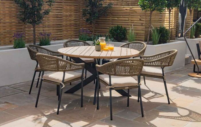 Maze Bali 6 Seat Round Garden Dining Set - Rope Weave