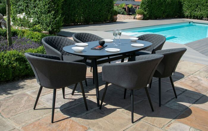 Maze Ambition Charcoal Outdoor Fabric 6 Seat Oval Dining Set 
