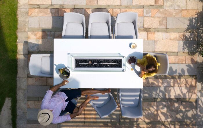 Maze Regal Outdoor Lead Chine Fabric 8 Seat Bar Set with Fire Pit 