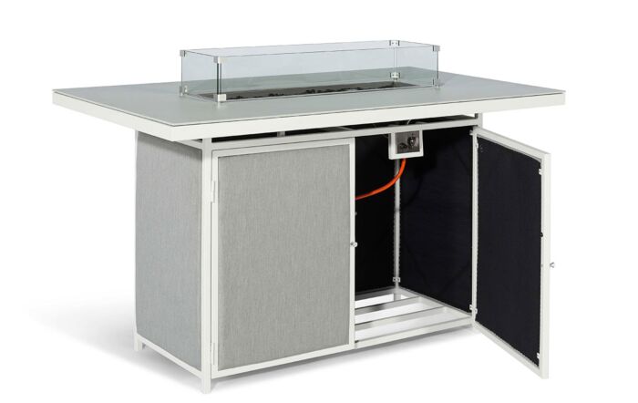 Maze Regal Outdoor Lead Chine Fabric 8 Seat Bar Set with Fire Pit 