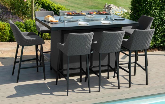 Maze Regal Flanelle Fabric 8 Seat Bar Set With Fire Pit Table 
