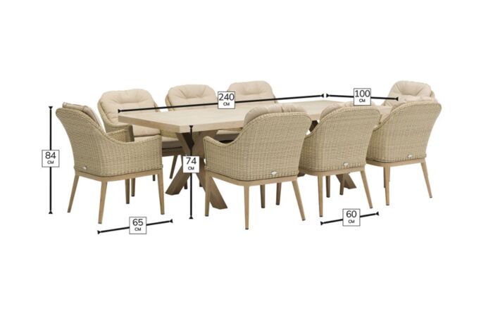 Bramblecrest Monterey Deluxe Vogue Garden Rattan 8 Seat Rectangle Dining Set - Sandstone