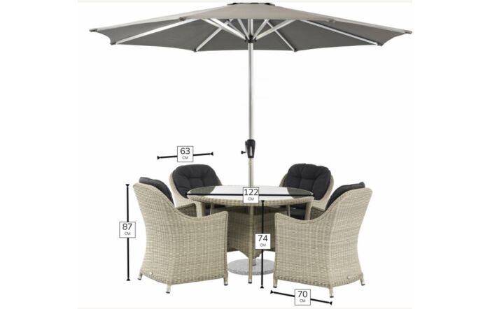 Bramblecrest Monterey Grey 4 Seater Round Dining Set with Parasol 