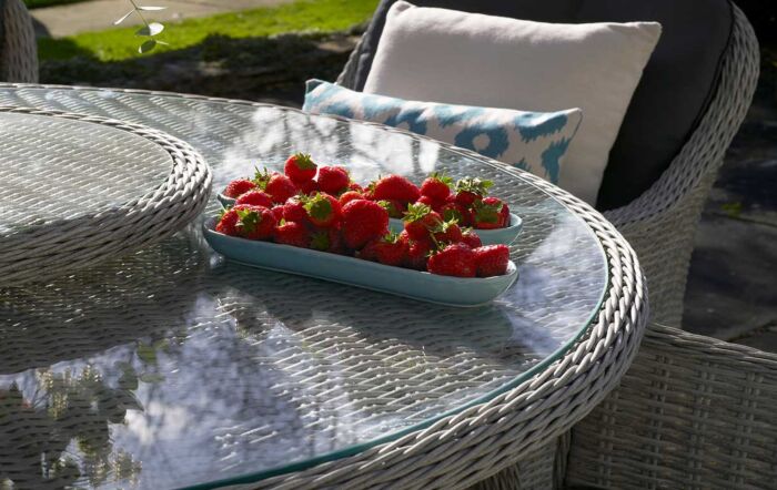 Bramblecrest Monterey Grey 4 Seater Round Dining Set with Parasol 