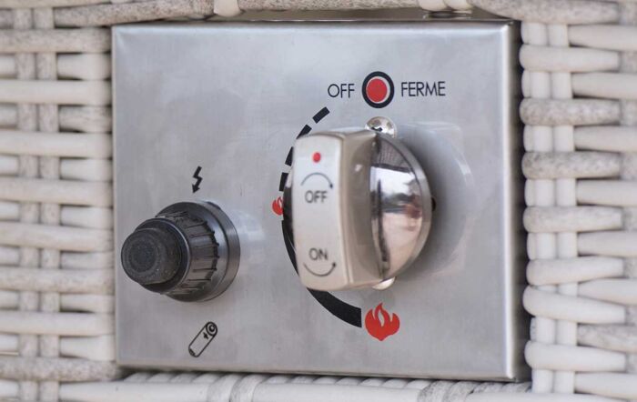 Maze Oxford Round 8 Seat Dining Set with Venice Chairs, firepit and Lazy Susan.