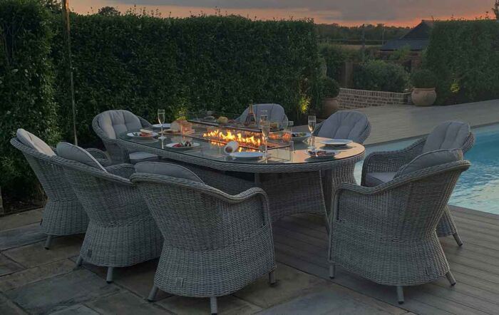 Maze Oxford 8 Seat Oval Firepit Dining Set with Heritage Chairs