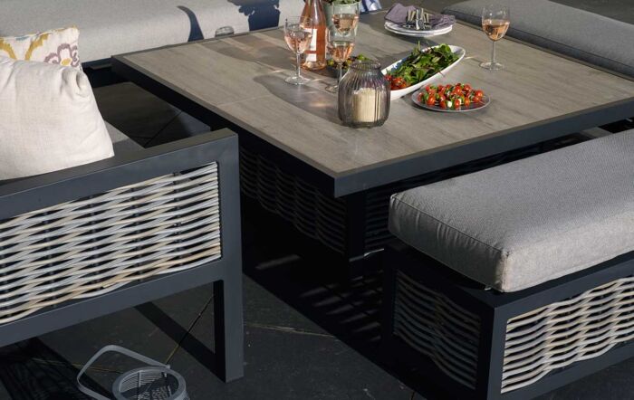 Bramblecrest Portofino Square Garden Corner Sofa Set with Adjustable Ceramic Table