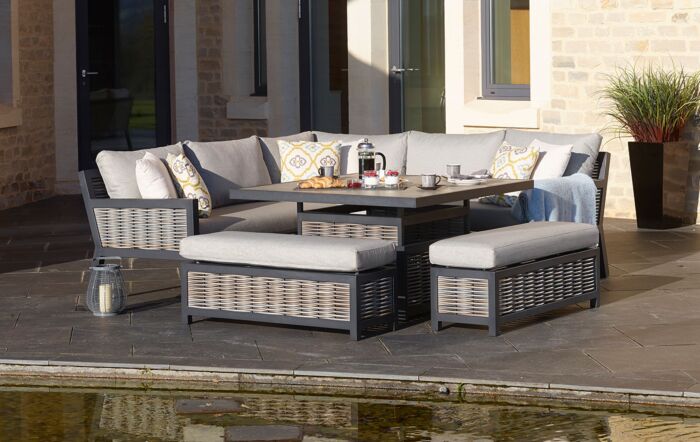 Bramblecrest Portofino Square Garden Corner Sofa Set with Adjustable Ceramic Table