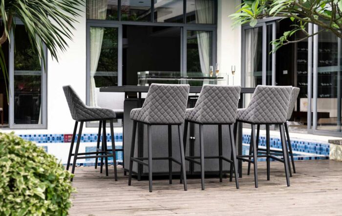 Maze Regal Flanelle Fabric 8 Seat Bar Set With Fire Pit Table 