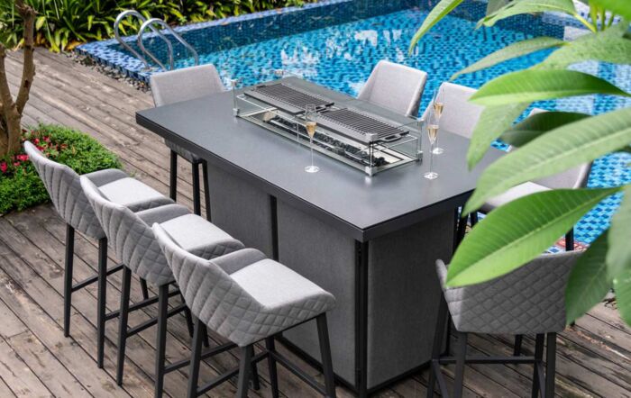 Maze Regal Flanelle Fabric 8 Seat Bar Set With Fire Pit Table 