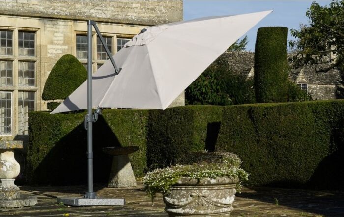 Bramblecrest Lichfield Sand 2.7m Square Side Post Parasol with Granite Base & Protective Cover 