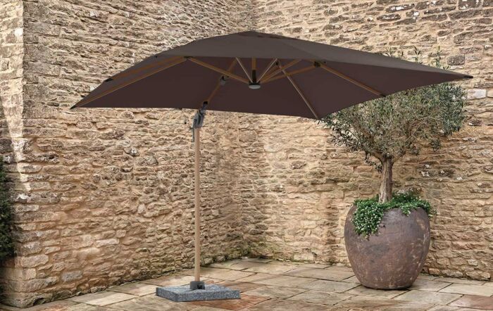 Bramblecrest Truro Wood Effect 3M Square LED Grey Cantilever Parasol inc Granite Base - FREE cover