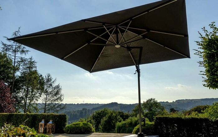 Bramblecrest Truro Grey 3M Square LED Parasol inc Granite Base -  FREE cover