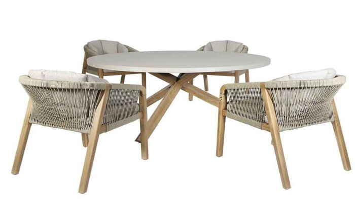 Maze Martinique Rope Weave Outdoor 4 Seat Round Dining Set 