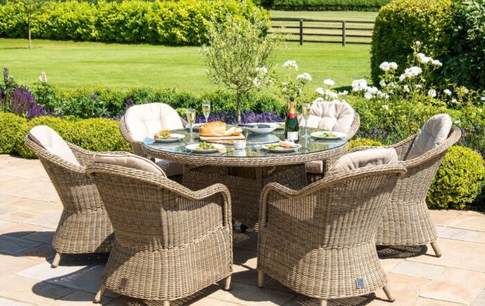 Maze Winchester 6 Seat Round Garden Dining Set With Lazy Susan