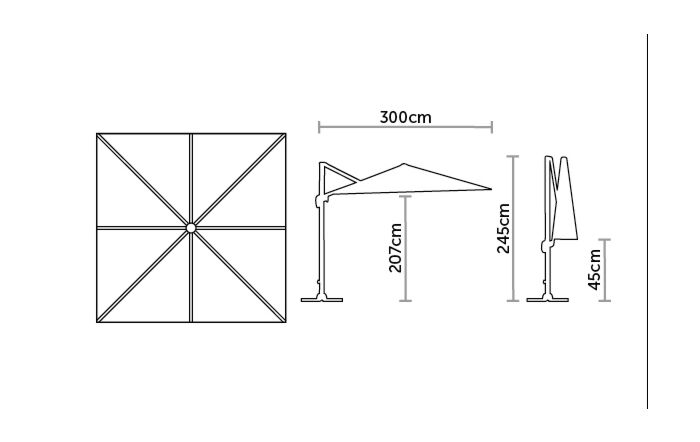 Bramblecrest Truro Grey 3M Square LED Parasol inc Granite Base -  FREE cover