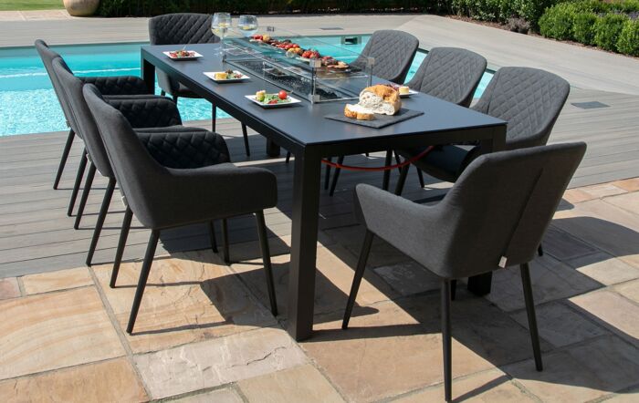 Maze Zest 8 Seat Outdoor Dining Set with Fire Pit  - Charcoal